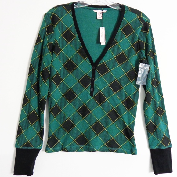 Victoria's Secret Other - Victoria's Secret Pajama Top Green Buffalo Check Thermal Women's Small New
